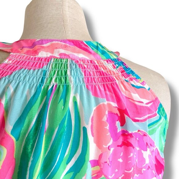 Lilly Pulitzer Womens Bailey Dress Sz Small Pink Green Blue Silk Midi Sundress - Picture 7 of 10